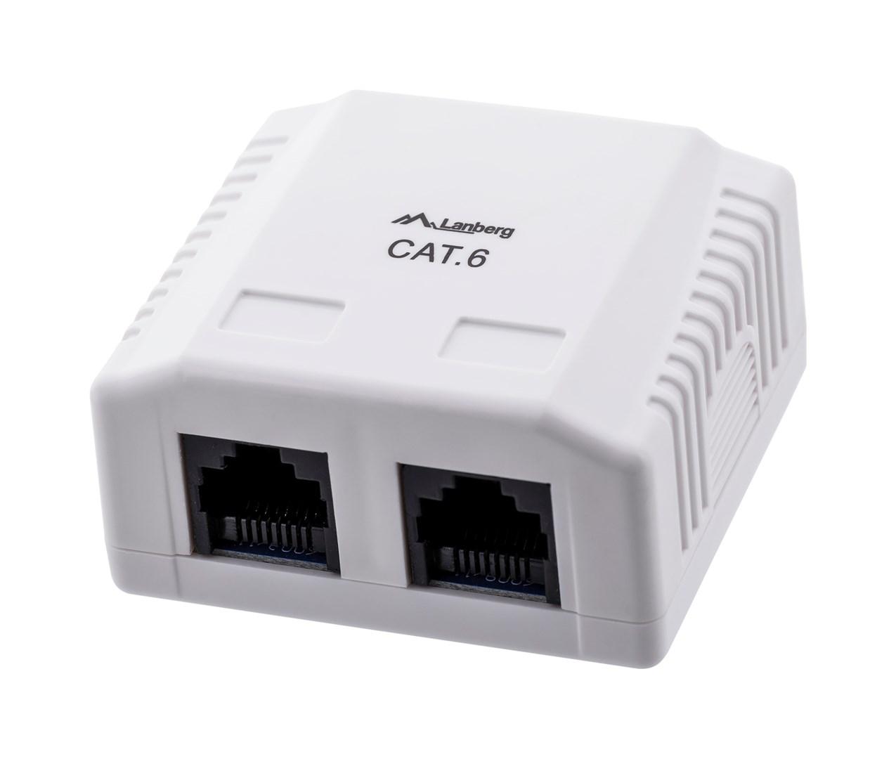 Netværksudtag RJ-45 dobbelt Cat6 - Lanberg, hvid billede