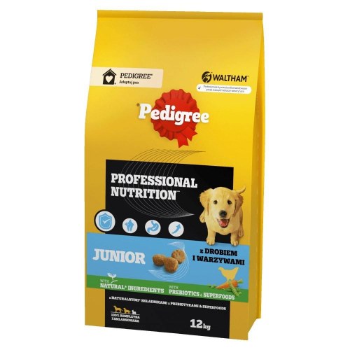 Hundefoder tørfoder – Pedigree Professional Nutrition Junior, fjerkræ og grøntsager, mellem og store racer, 12 kg