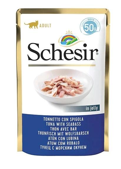 Vådfoder til kat - Schesir i gelé, tun med havaborre, 50 g