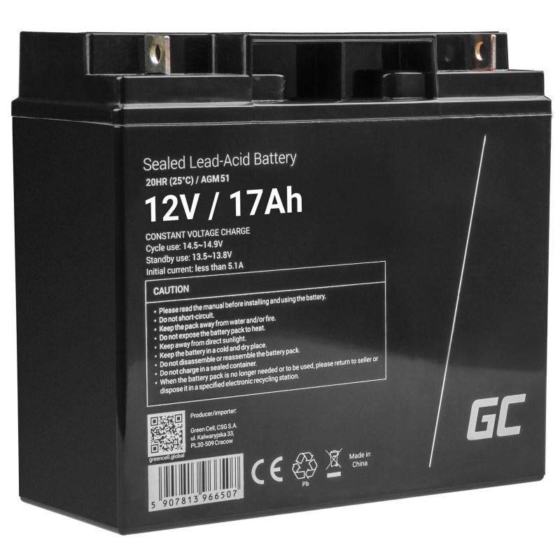 Batteri 12 V 17 Ah - Green Cell AGM51 VRLA (vedligeholdelsesfrit) billede