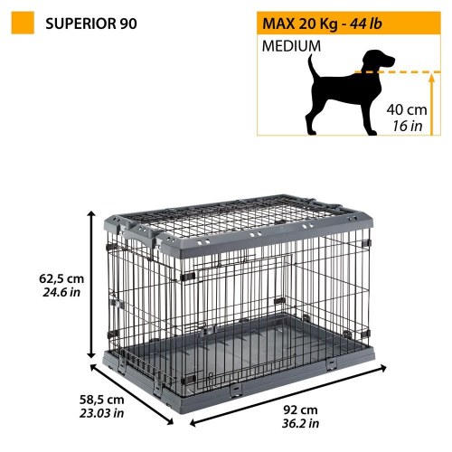 Transportbur til hund FERPLAST Superior 90 - 92 × 58,5 × 62,5 cm, sort