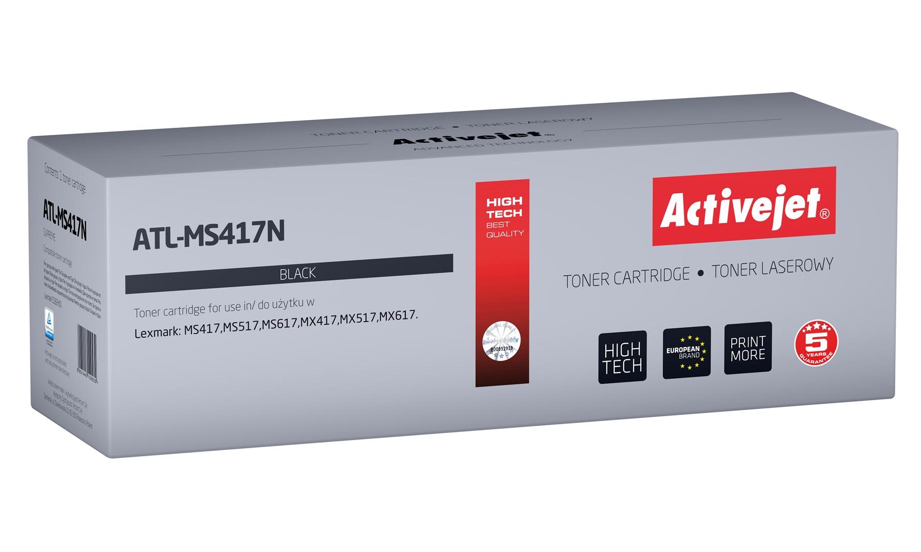 Tonerpatron til laser – Activejet ATL-MS417N, sort, kompatibel med Lexmark 51B2H00, 8.500 sider