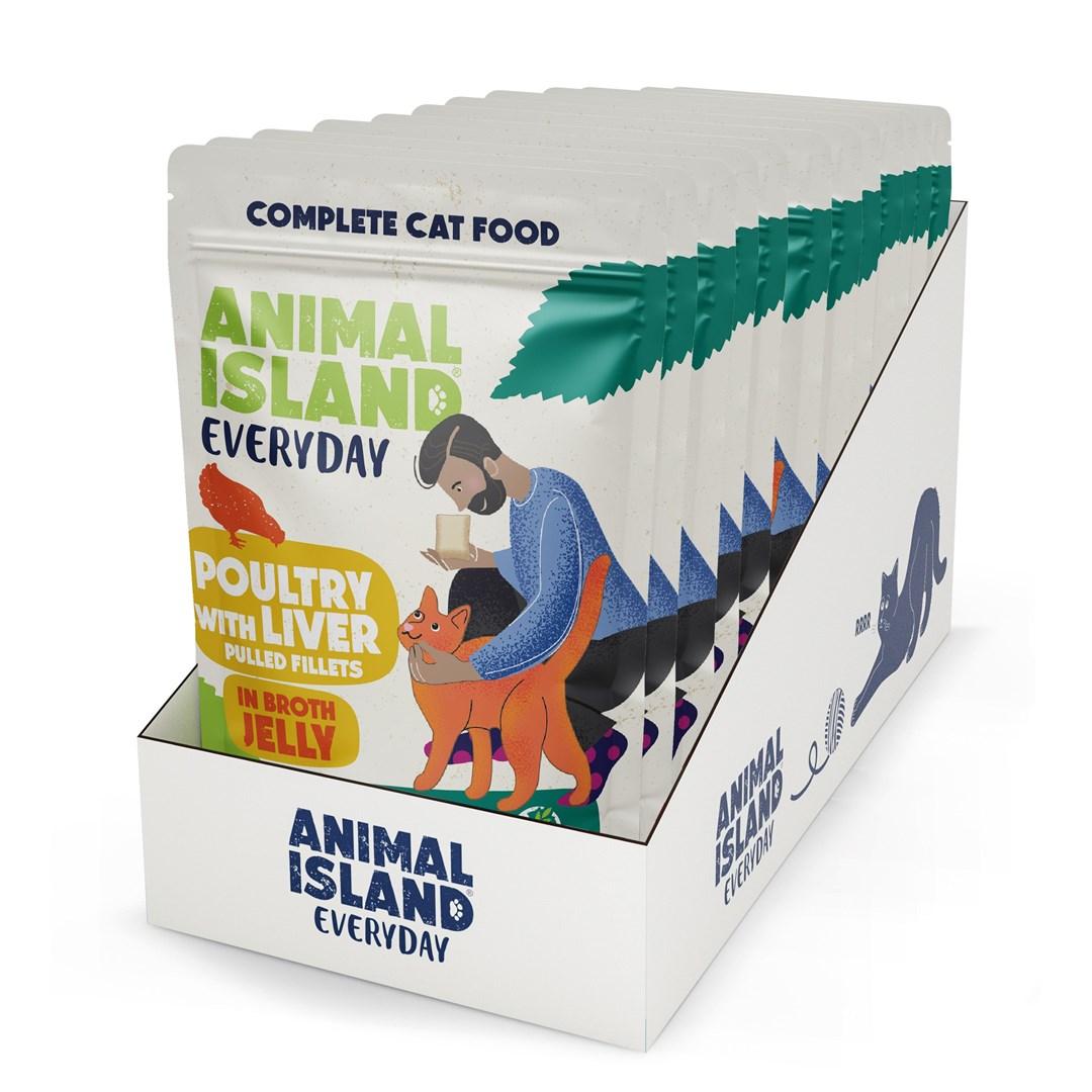 Vådfoder til kat – ANIMAL ISLAND Everyday fjerkræ & lever i gelé, 12 × 85 g