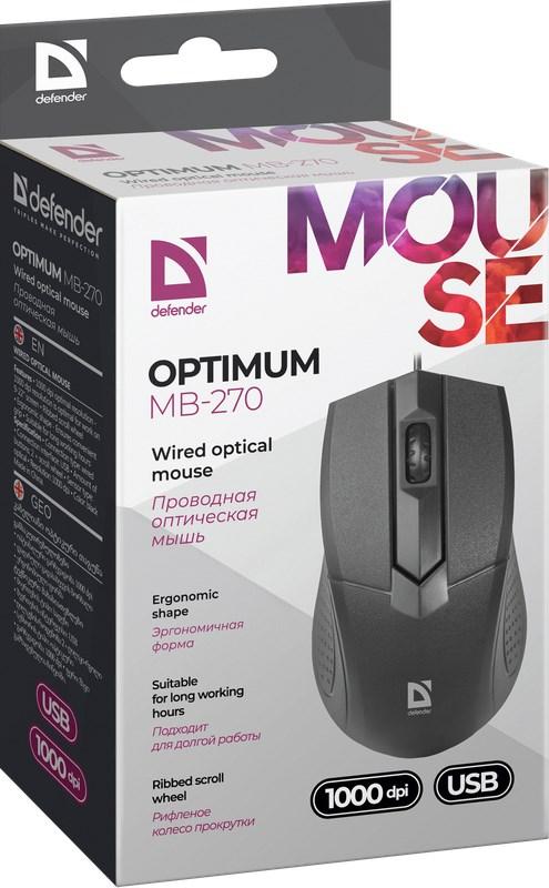 Computer mus Defender Optimum MB-270 - højrehåndet, USB, optisk, 1000 dpi billede
