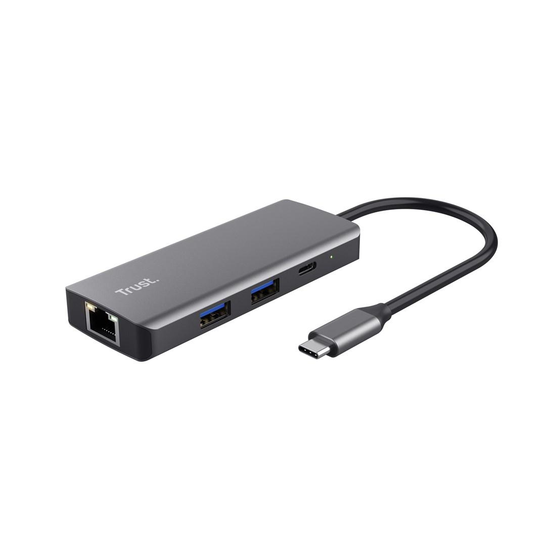 USB-C hub Trust Dalyx 6-i-1 med Gigabit LAN (sølv) billede