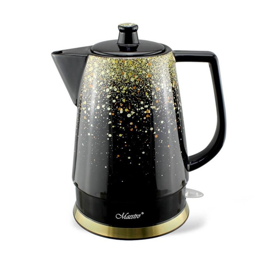 Elkedel Maestro MR-074-GOLD – keramisk, 1,5 l, sort/guld