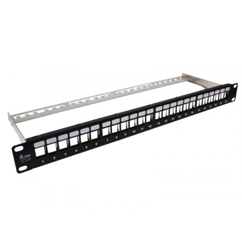 Patchpanel 1U – A-LAN Alan PK020, 24 porte, sort stål, rackmontering