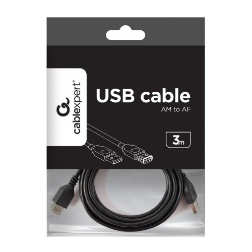 USB forlænger kabel 3 m – Gembird USB 2.0 A han/USB A hun, sort