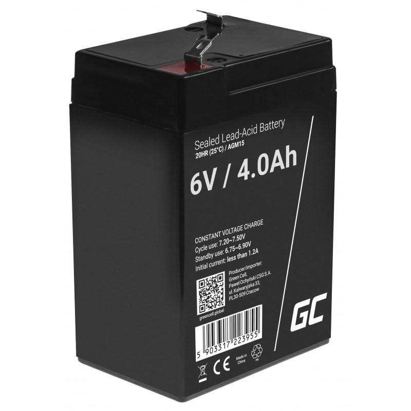 Batteri 6 V 4 Ah - Green Cell AGM15 VRLA (lukket blysyre) billede