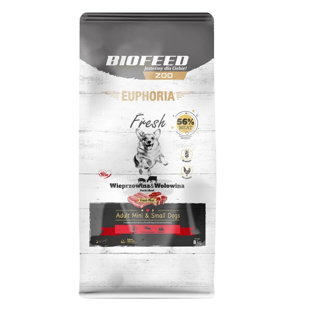 Hundefoder BIOFEED Euphoria Fresh Adult Mini & Small svin og okse, tørfoder 8 kg