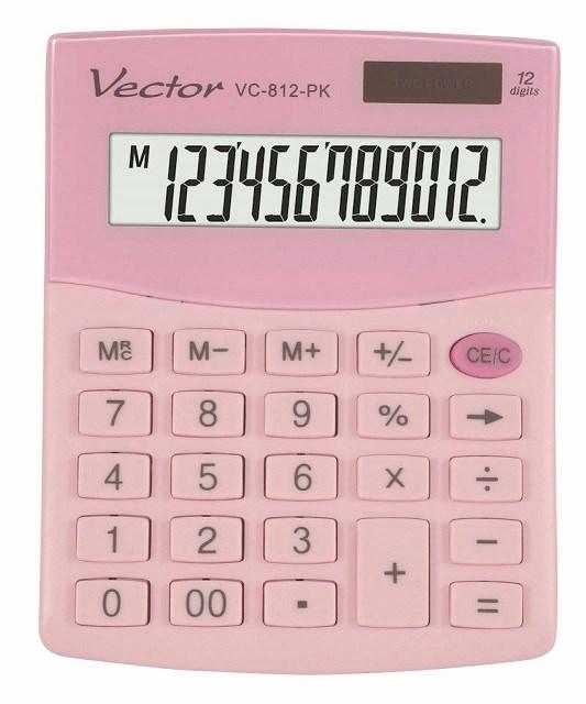 Lommeregner til kontor - VECTOR VC-812 PK, pink, 12-cifret