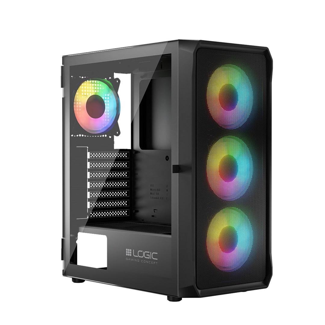 PC kabinet LOGIC Portos ARGB Midi Tower, USB 3.0, sort
