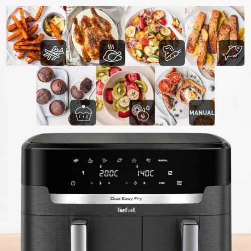 Airfryer Tefal Easy Fry Dual XXL 11 l – 2 skuffer, 2.020 W, grå