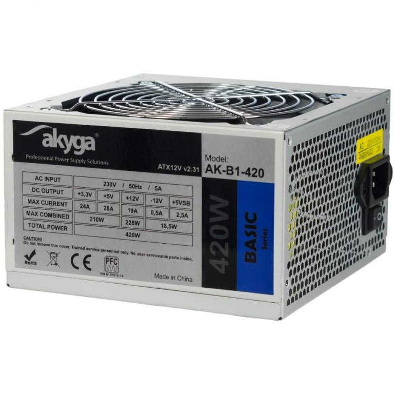 Strømforsyning ATX 420 W - Akyga AK-B1-420, 20+4 pin, grå billede