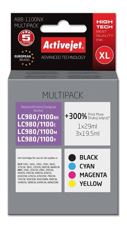 Blækpatron multipack Activejet ABB-1100NX til Brother LC1100/980, XL – 1 x 29 ml sort + 3 x 19,5 ml (cyan, magenta, gul) billede