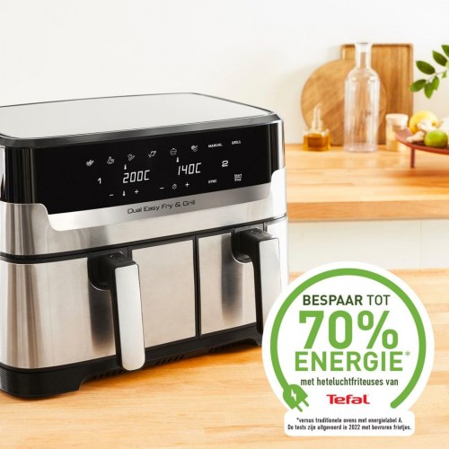 Airfryer Tefal Dual Easy Fry & Grill 8,3 l – dobbelt skuffe, 2.700 W, rustfrit stål