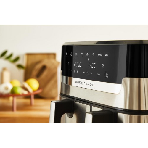 Airfryer Tefal Dual Easy Fry & Grill 8,3 l – dobbelt skuffe, 2.700 W, rustfrit stål