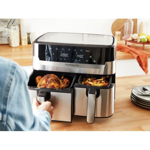 Airfryer Tefal Dual Easy Fry & Grill 8,3 l – dobbelt skuffe, 2.700 W, rustfrit stål
