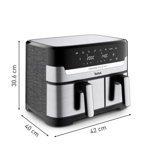 Airfryer Tefal Dual Easy Fry & Grill 8,3 l – dobbelt skuffe, 2.700 W, rustfrit stål