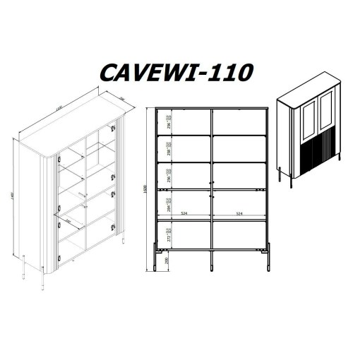 Vitrineskab Cama MEBLE VERA 110×40×160 cm – mat sort