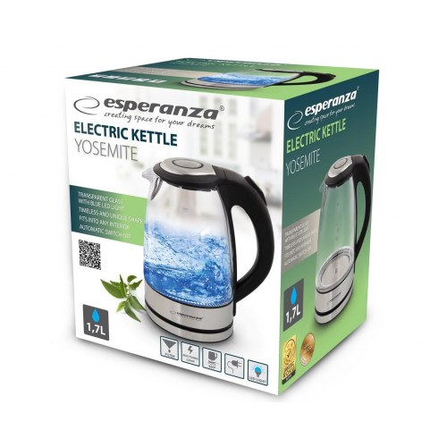 Elkedel - Esperanza EKK012, 1,7 l, 2.200 W, glas/sort