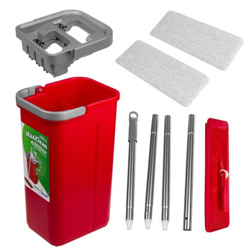 Gulvmoppe med spand 5,7 l – GreenBlue fladmoppe-sæt med teleskopskaft og 2 mikrofiberpuder, roterende hoved