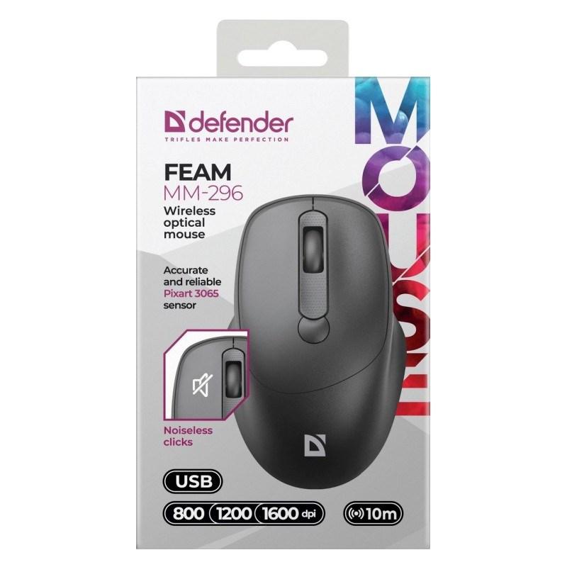 Mysz Defender Mysz bezprzewodowa Defender FEAM MM-296 optyczna bezklikowa silent 1600dpi czarna
