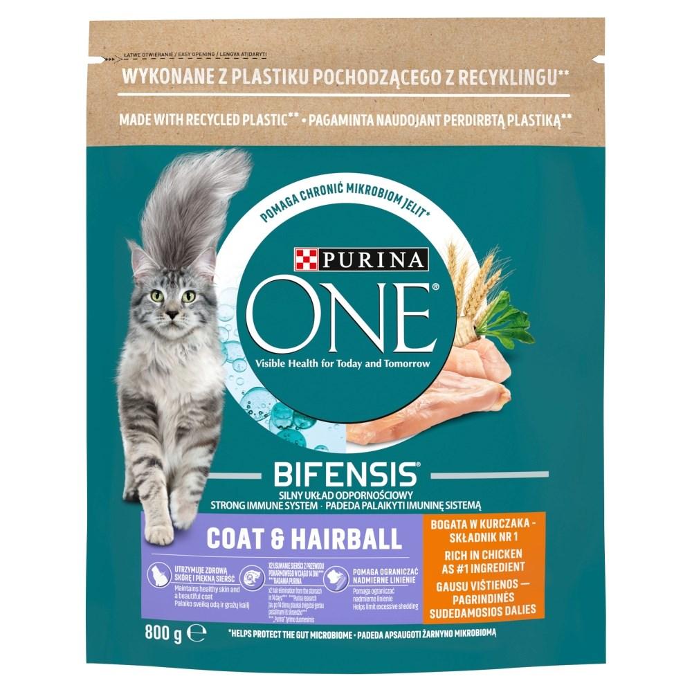 Tørfoder til kat – Purina One Bifensis Coat & Hairball med kylling, 800 g