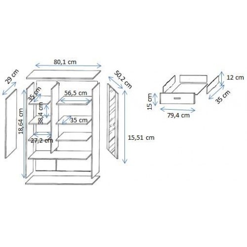 Vitrineskab Cama MEBLE SOHO S6 80×41×192 cm – cashmere/sort