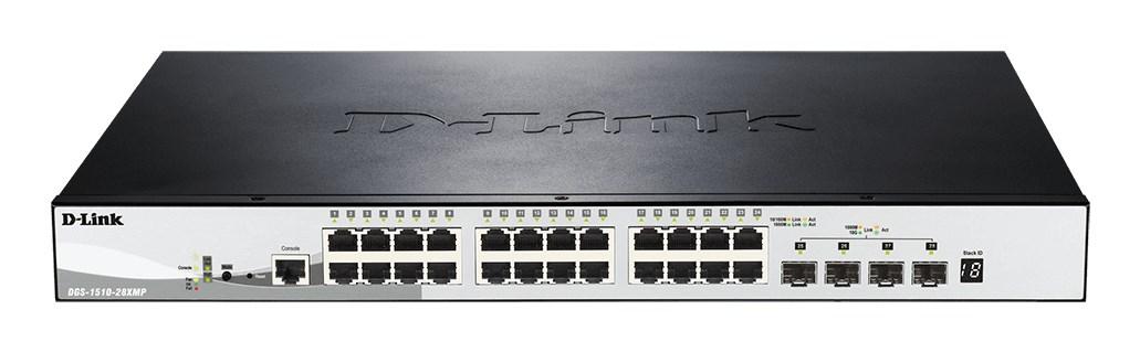 Netværksswitch D-Link DGS-1510-28XMP – Managed L2/L3 Gigabit PoE, sort/grå billede
