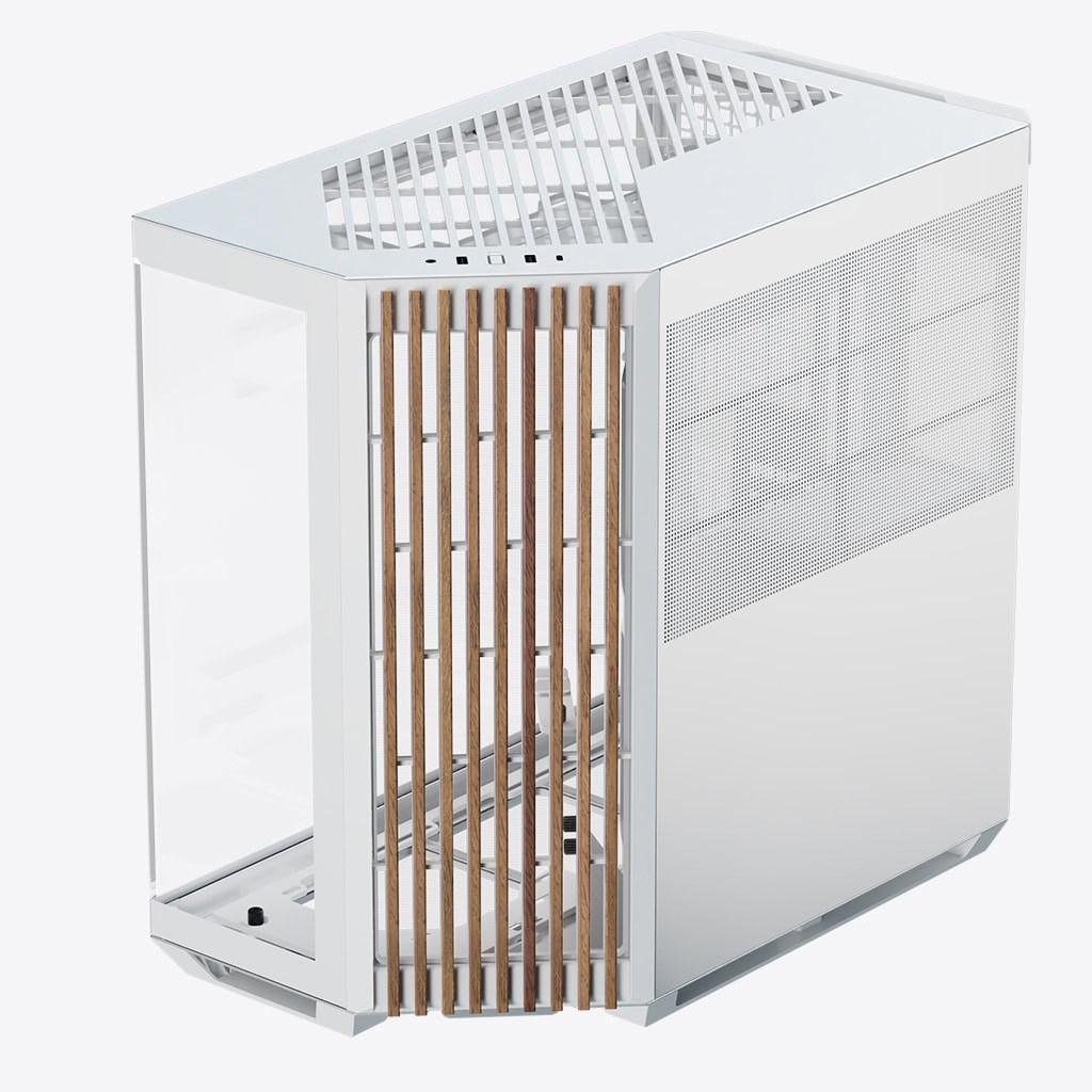PC kabinet APNX V1-W-WT Midi Tower - hvid med trædetaljer