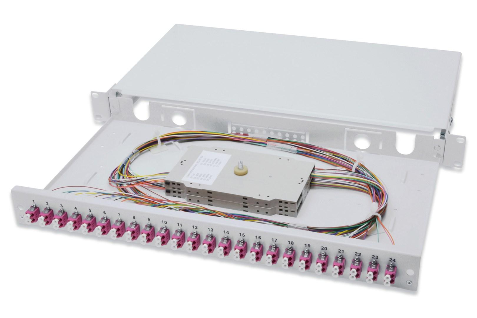 Fiberpatchpanel 1U til rack - DIGITUS, skydende splice-boks, LC, OM4 billede