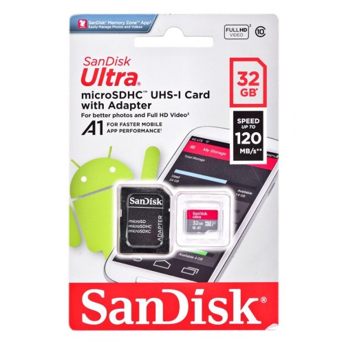 Hukommelseskort SanDisk Ultra microSDHC 32 GB UHS-I A1 + SD-adapter