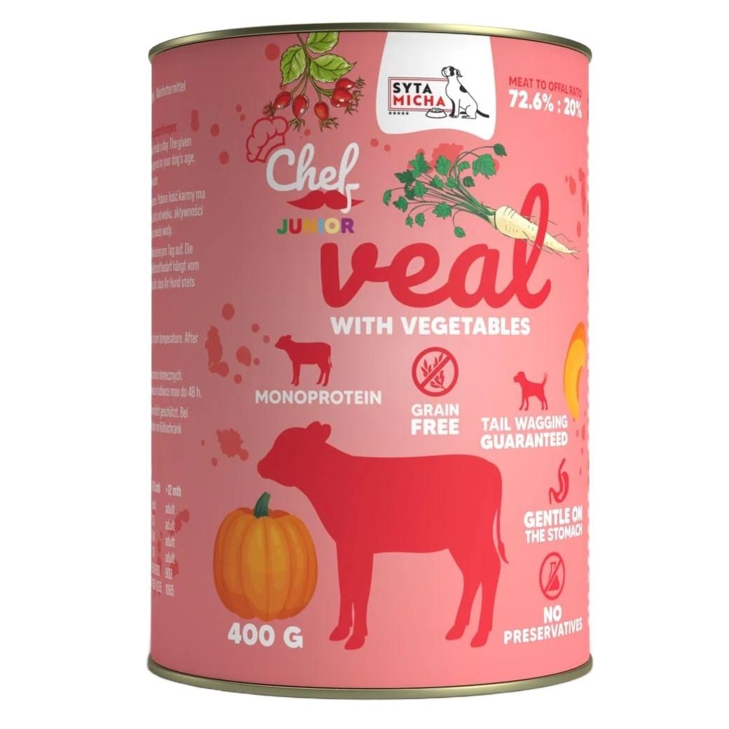 Hundefoder vådfoder SYTA MICHA Chef Junior kalv med grøntsager 400 g