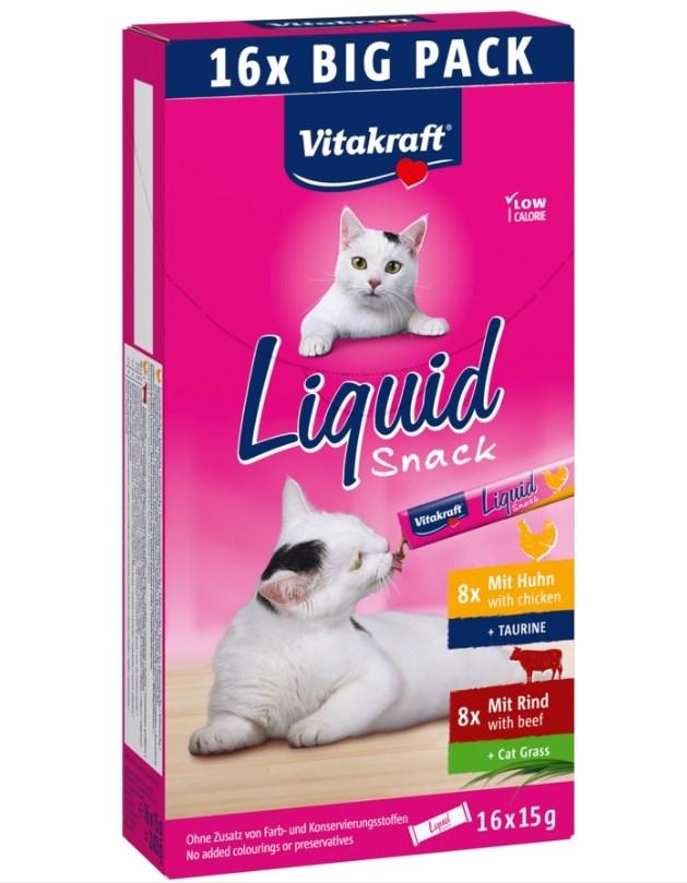 Kattegodbid Vitakraft Liquid Snack med okse og kylling, 16 × 15 g