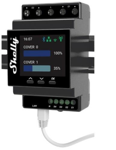 Smart relæ til rulle- og gardinstyring - Shelly Pro Dual Cover/Shutter PM, sort billede