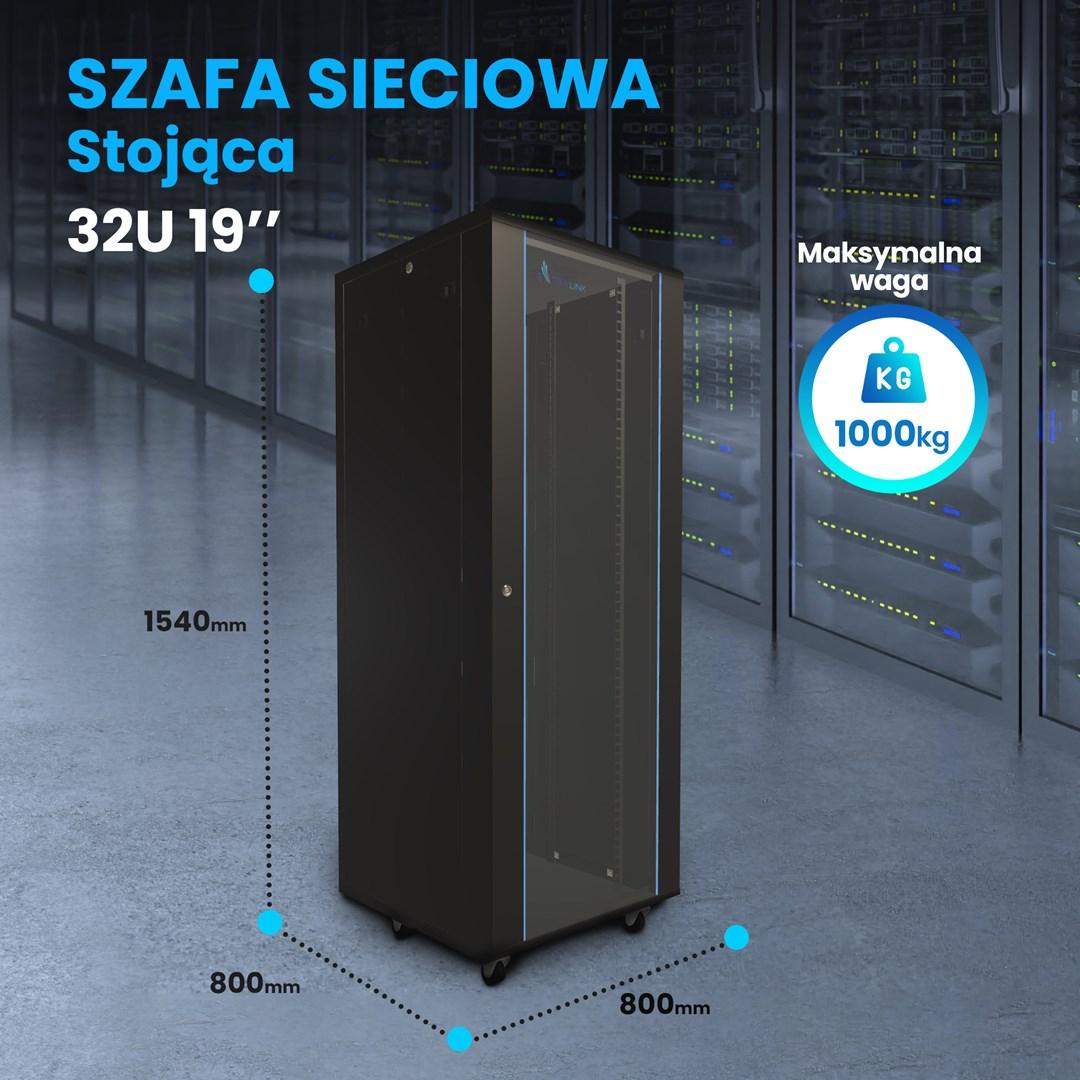 Serverrack 32U 19" - Extralink, fritstående, 800×800, sort billede