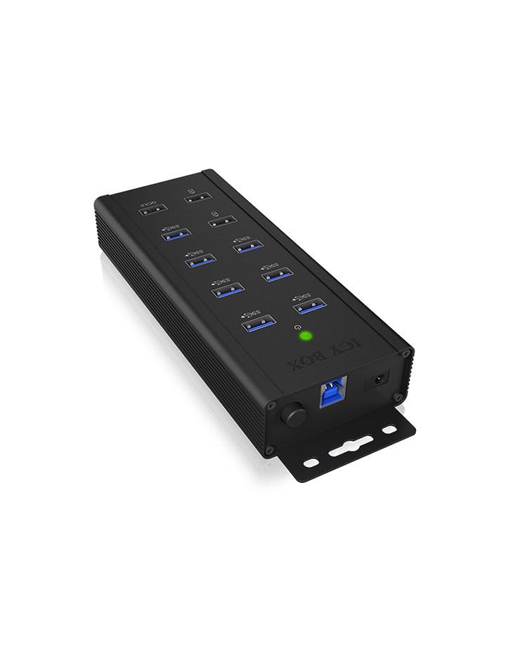 USB hub 10-porte RAIDSONIC ICY BOX IB-HUB1703-QC3, USB 3.2 Gen 1, sort billede
