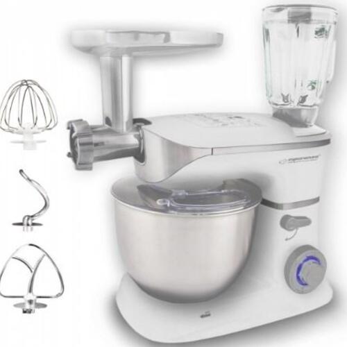 Køkkenmaskine med blender – Esperanza EKM025, 1.000 W, 5 l, rustfrit stål/hvid