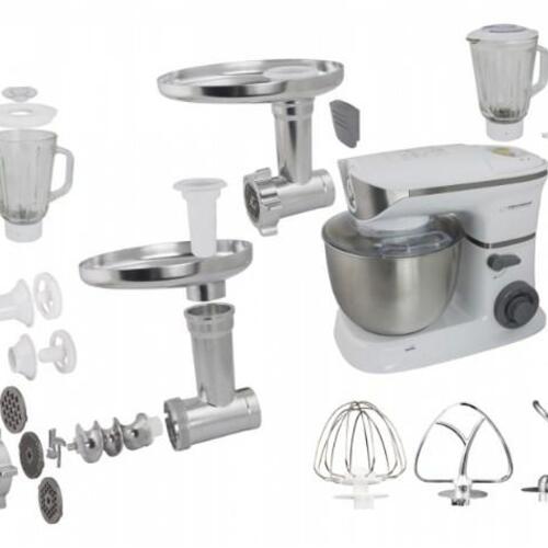 Køkkenmaskine med blender – Esperanza EKM025, 1.000 W, 5 l, rustfrit stål/hvid