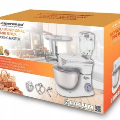 Køkkenmaskine med blender – Esperanza EKM025, 1.000 W, 5 l, rustfrit stål/hvid