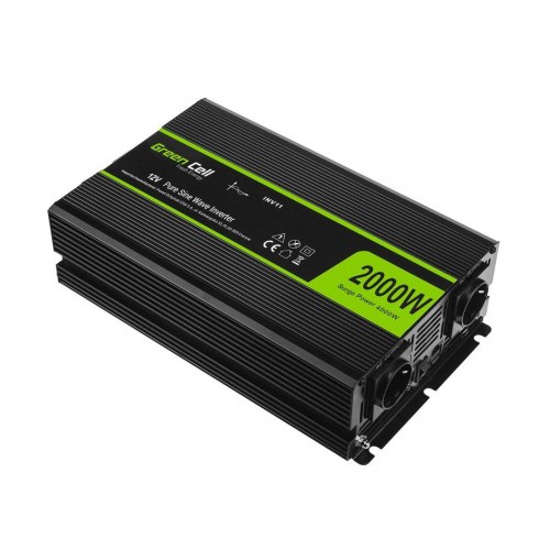 Strøminverter bil 12V til 230V 2000 W - Green Cell, sort