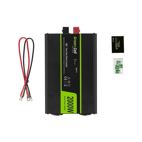 Strøminverter bil 12V til 230V 2000 W - Green Cell, sort