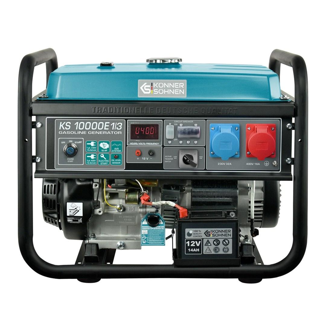 Benzin generator 7,5 kW - KÖNNER & SÖHNEN 230/400 V med elstart og AVR (KS10000E1/3) billede