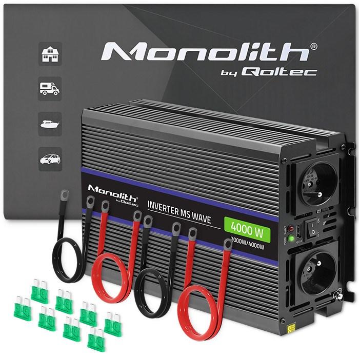 QOLTEC 51928 Monolitinis įtampos keitiklis 4000 MS Wave / 12V iki 230V / 2000/4000W / USB