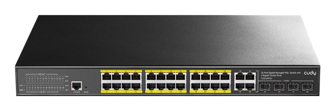 Netværksswitch Cudy GS2028PS4 L2 managed, Gigabit, PoE, 1U, sort