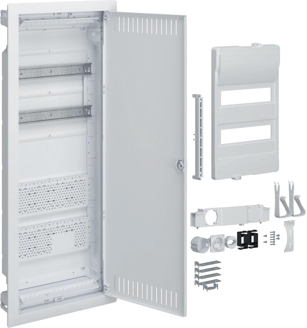 Fordelingsskab til solcelleanlæg Hager Volta Hybrid 24 modul, 2x montageskinne, IP40, 86,5×33,5×9 cm, perforeret dør
