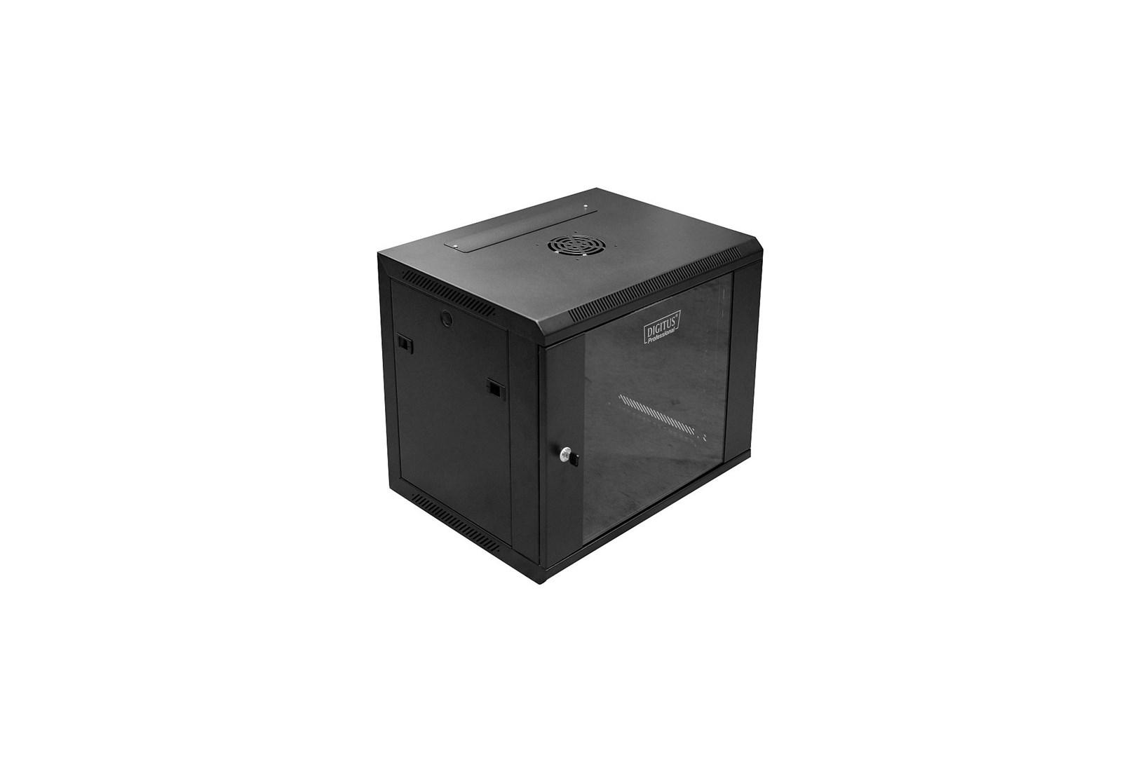19" vægskab 9U - DIGITUS, 60 kg, glasdør, sort