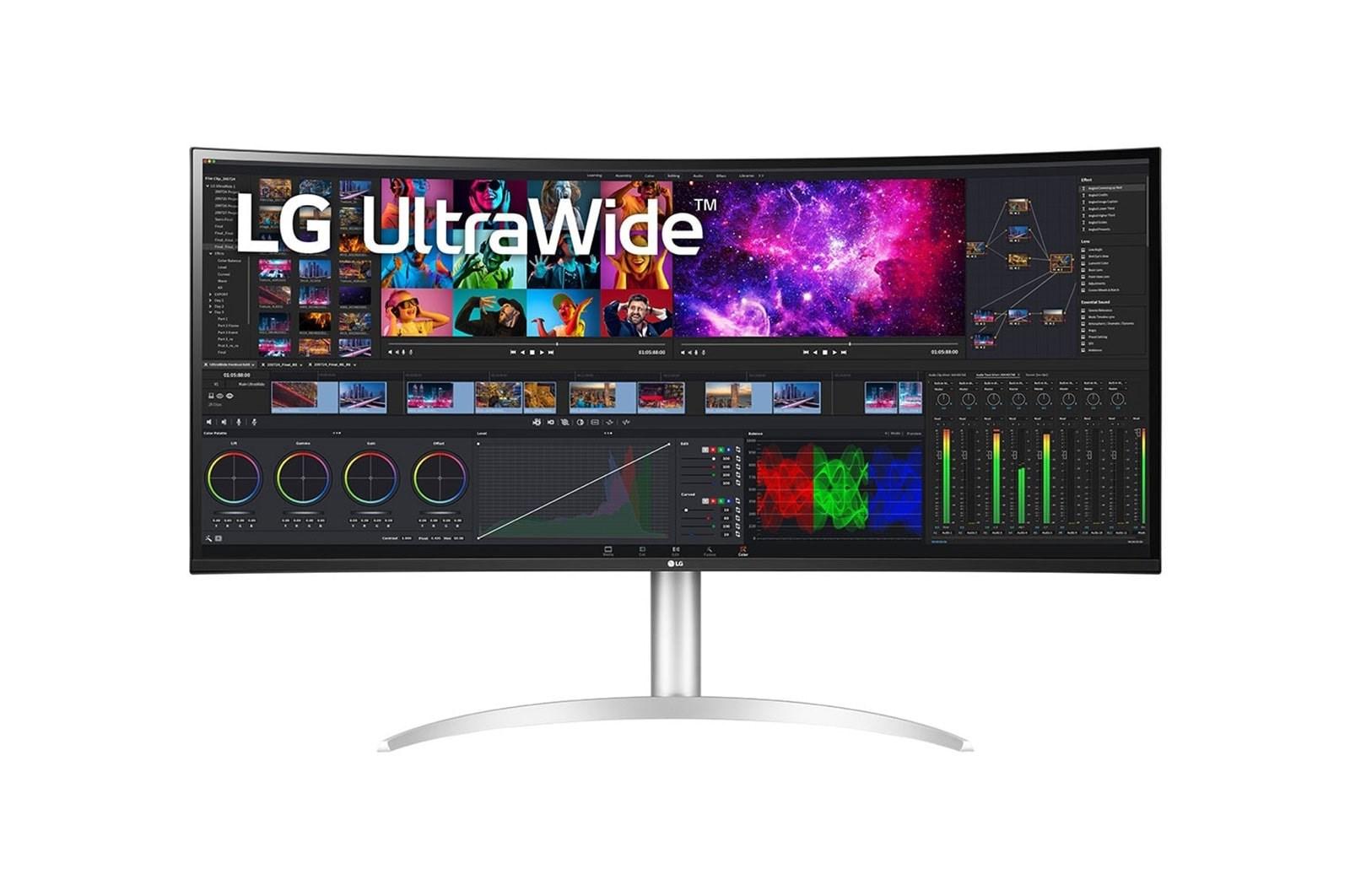 Skærm ultrabred 40" LG UltraWide 5K, buet, hvid