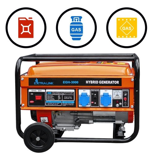 Generator benzin/gas 3.000 W - Extralink EGH-3000 hybrid, 1-faset